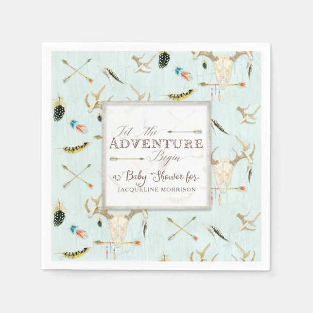 Boho Tribal Deer Crossed Arrows Boy Baby Shower Napkin (Front)