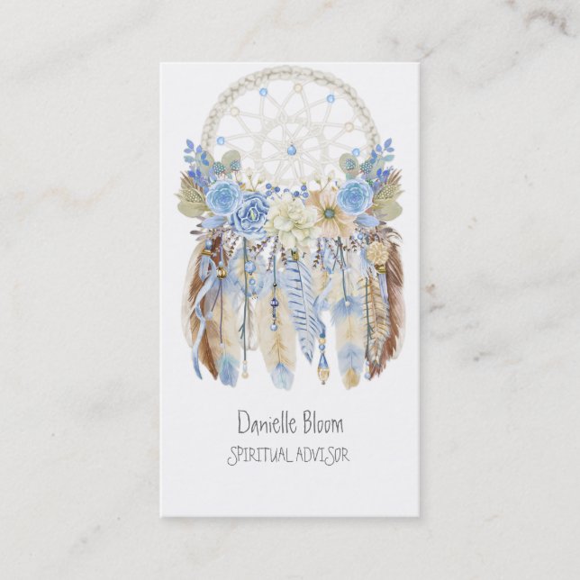 Boho Tribal Dream Catcher Arrows Feathers Flowers Business Card (Front)