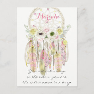 Boho Tribal Dream Catcher Feathers Flowers Native Postcard