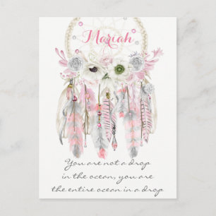 Boho Tribal Dream Catcher Feathers Flowers Native Postcard