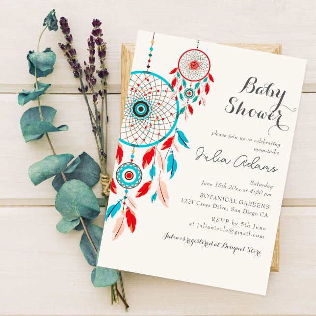 Boho Tribal feather Dreamcatcher Baby Shower Invitation (Creator Uploaded)