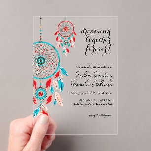 Boho Tribal feather Dreamcatcher Wedding Acrylic Invitations