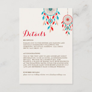 Boho Tribal feather Dreamcatcher Wedding Enclosure Card