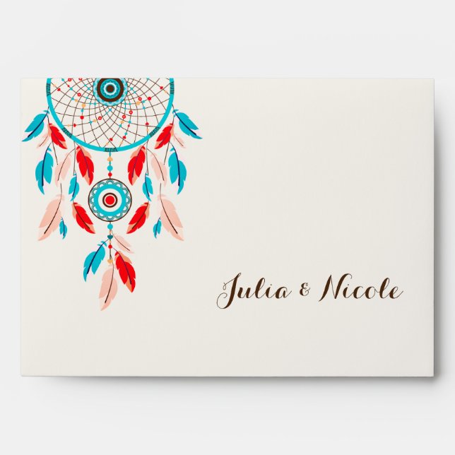 Boho Tribal feather Dreamcatcher Wedding Envelope (Front)