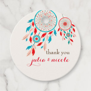 Boho Tribal feather Dreamcatcher Wedding Favour Tags