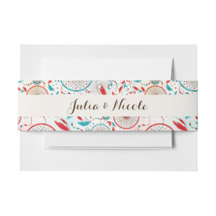 Boho Tribal feather Dreamcatcher Wedding Invitation Belly Band