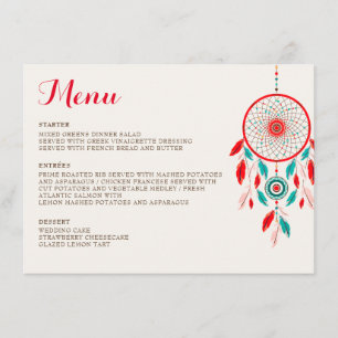 Boho Tribal feather Dreamcatcher Wedding Menu