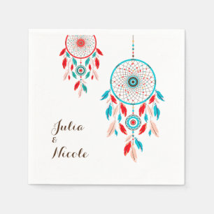 Boho Tribal feather Dreamcatcher Wedding Napkin