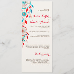 Boho Tribal feather Dreamcatcher Wedding Programme
