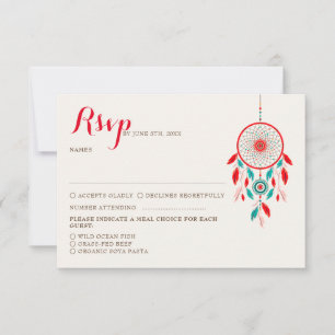 Boho Tribal feather Dreamcatcher Wedding RSVP Card