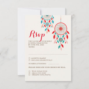 Boho Tribal feather Dreamcatcher Wedding RSVP Card