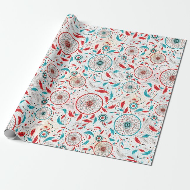 Boho Tribal feather Dreamcatcher Wedding Wrapping Paper (Unrolled)