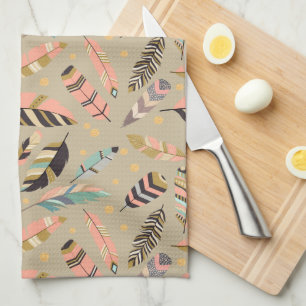 Boho Tribal Feather Pattern Tea Towel
