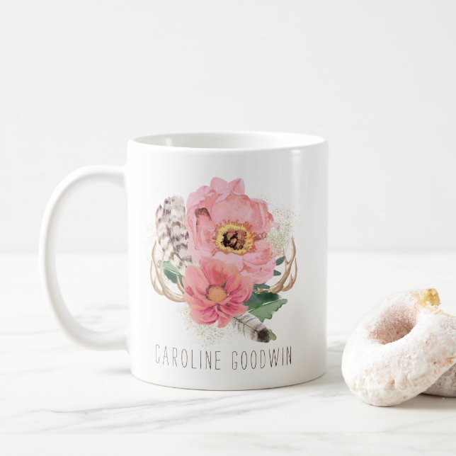 Boho Tribal Feathers Coffee Mug (With Donut)