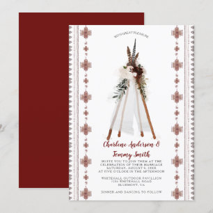 Boho Tribal Feathers Floral Teepee Wedding   Invitation