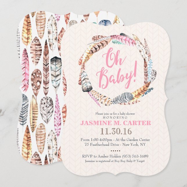 Boho Tribal Feathers Watercolor | Baby Shower Invitation (Front/Back)