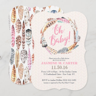 Boho Tribal Feathers Watercolor | Baby Shower Invitation