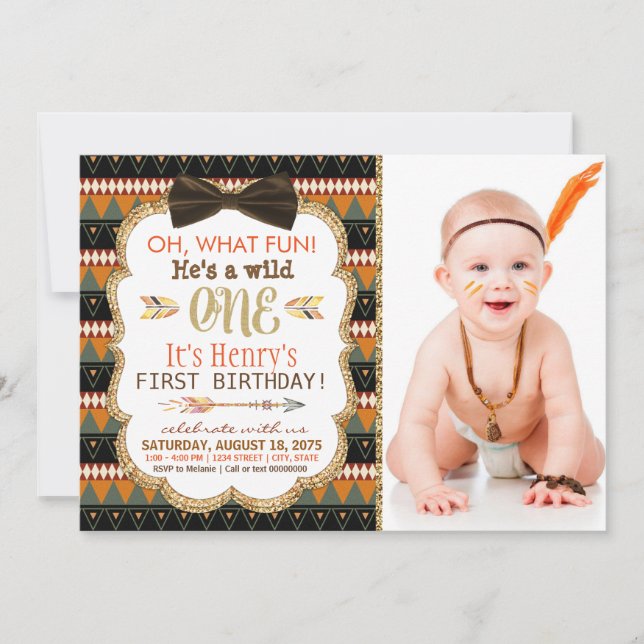 Boho Tribal First Birthday Party Invitation (Front)