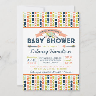 Boho Tribal Floral and Arrows Baby Shower Invitation
