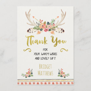 Boho Tribal Floral Baby Shower Thank You Card