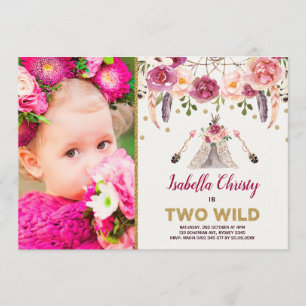 Boho Tribal Floral TWO WILD Birthday Dreamcatcher Invitation