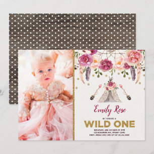 Boho Tribal Floral Wild One Birthday Dreamcatcher Invitation