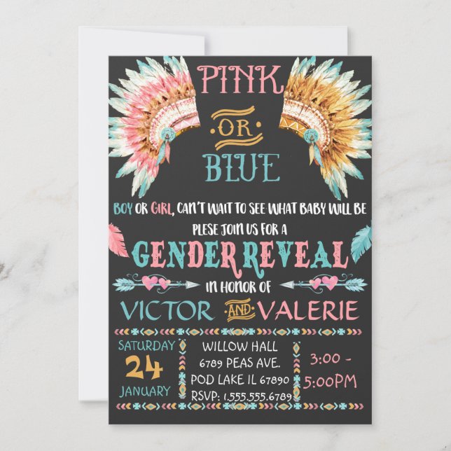 Boho Tribal Gender Reveal Invitation  Boy or Girl (Front)