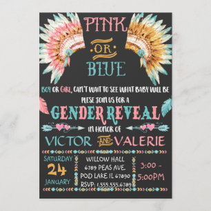 Boho Tribal Gender Reveal Invitation  Boy or Girl