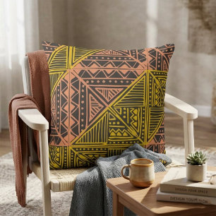 Boho Tribal Geometric Pattern - Mudcloth Aztec  Cushion