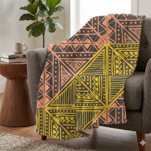 Boho Tribal Geometric Pattern - Mudcloth Aztec  Fleece Blanket