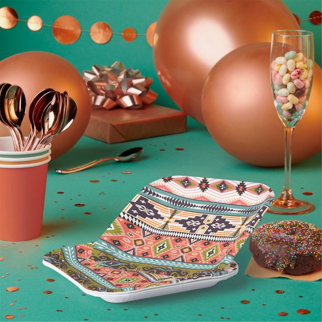 Boho Tribal Geometric Pattern Southwestern Aztec  Paper Plate (Creator Uploaded)