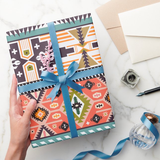 Boho Tribal Geometric Pattern Southwestern Aztec  Wrapping Paper (Creator Uploaded)