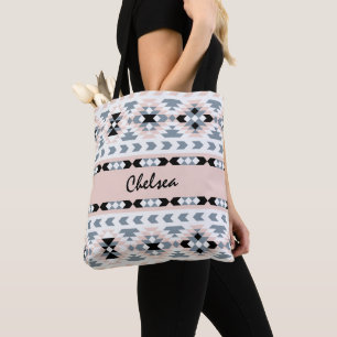 Boho Tribal Pattern Blush and Black Tote Bag