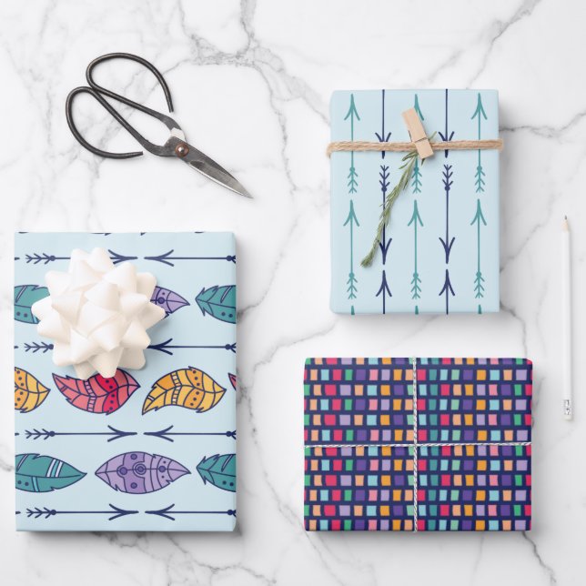  Boho Tribal Pattern Wrapping Paper Sheet (Front)