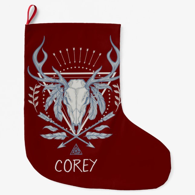 Boho Tribal Skull Personalised Large Christmas Stocking (Front)