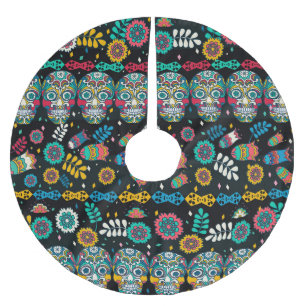 Boho tribal skulls: colourful pattern. brushed polyester tree skirt