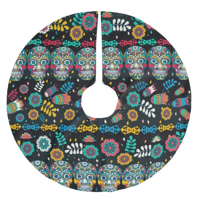 Boho tribal skulls: colourful pattern. brushed polyester tree skirt (Front)