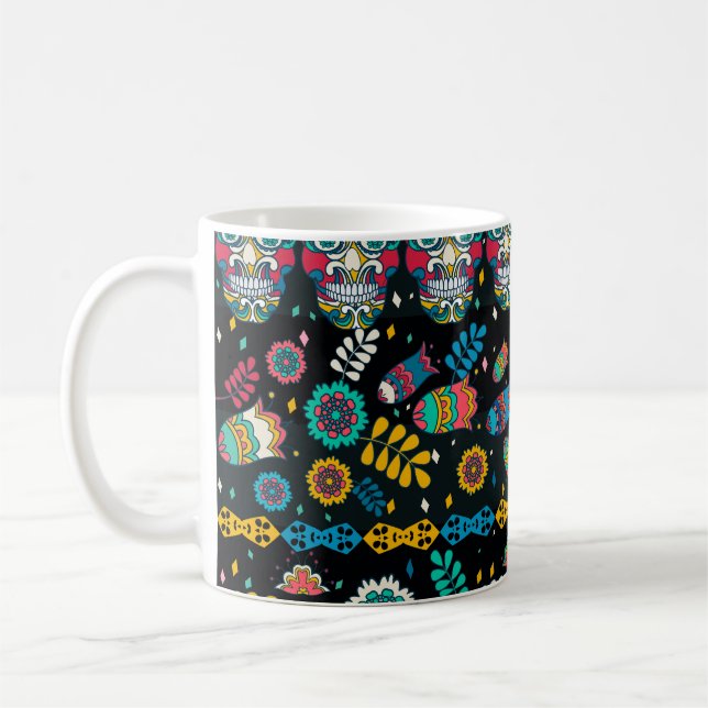 Boho tribal skulls: colourful pattern. coffee mug (Left)