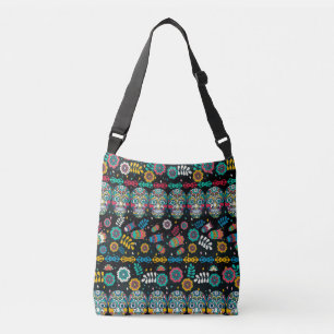 Boho tribal skulls: colourful pattern. crossbody bag