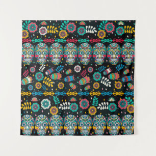 Boho tribal skulls: colourful pattern. tapestry