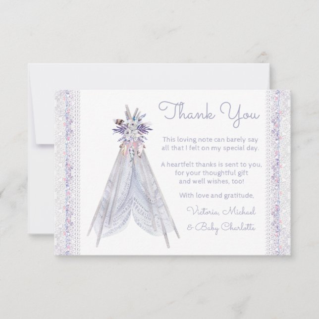 Boho Tribal Teepee Baby Shower Thank You Cards (Front)