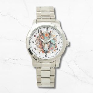 Boho Tribal Watercolor Horse Stylish Chic Womans Watch