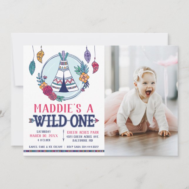 Boho Tribal Wild One Photo First Birthday Invitation (Front)