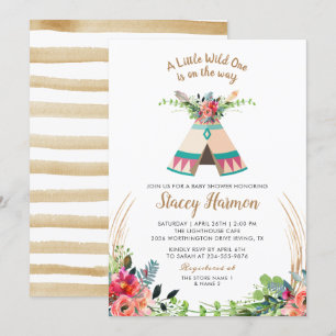 Boho Tribal Wild One Rustic Floral Baby Shower Invitation