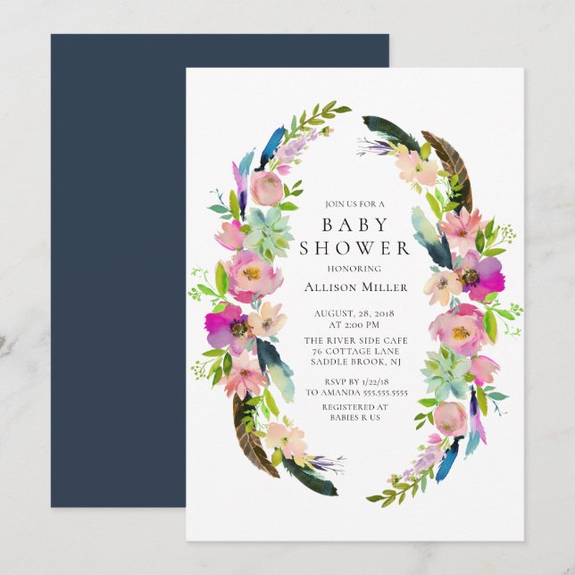Boho Tribal Wreath Baby Shower Invitation (Front/Back)