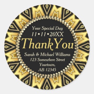 Boho Tribe Black Yellow Aztec Thank You Stickers