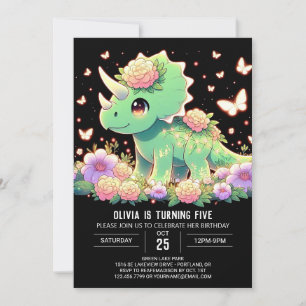 Boho Triceratops Dinosaur Digital Birthday Invitation