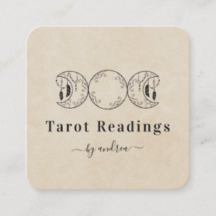 Boho Triple Moon Beige Sand Celestial Tarot Reader Square Business Card
