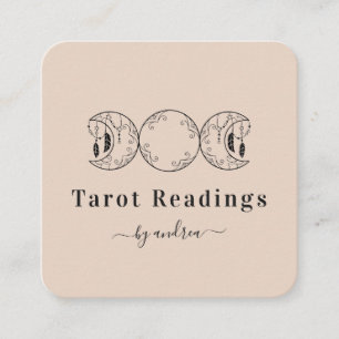 Boho Triple Moon & Feathers Beige Energy Healer    Square Business Card