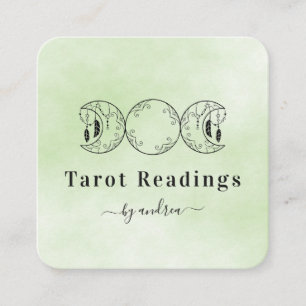 Boho Triple Moon Green Tarot Reader Energy Healer  Square Business Card
